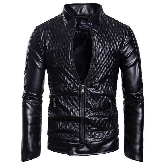 Vêtements en cuir pour hommes Vêtements en cuir Manteau unicolore anti-rides - Noir S