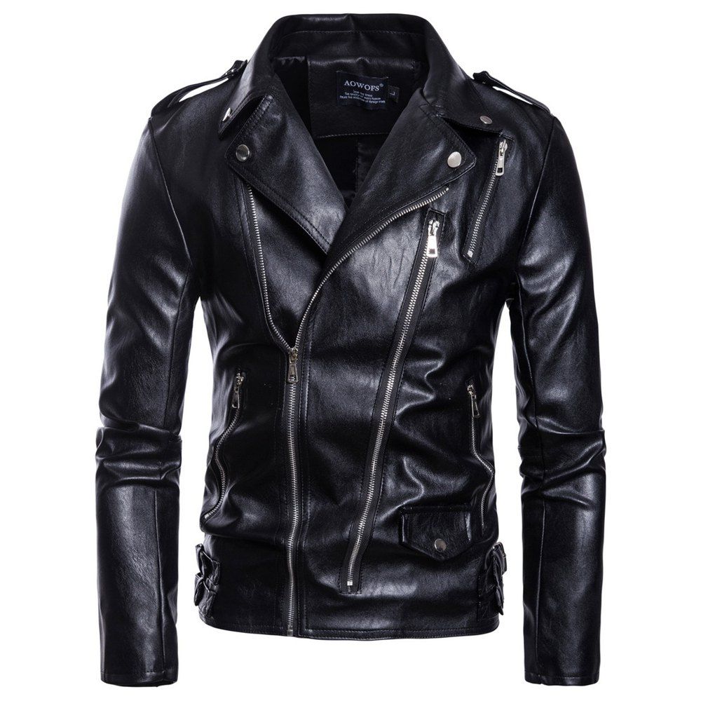 

Man Leather Clothing Thickened Fashion Jacket Single Color Coat, Black