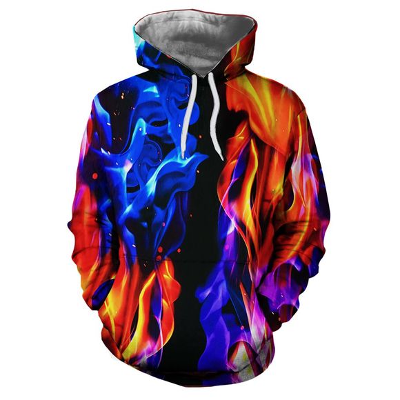 Sweat à capuche homme automne hiver motif de flammes impression 3D - multicolor A L