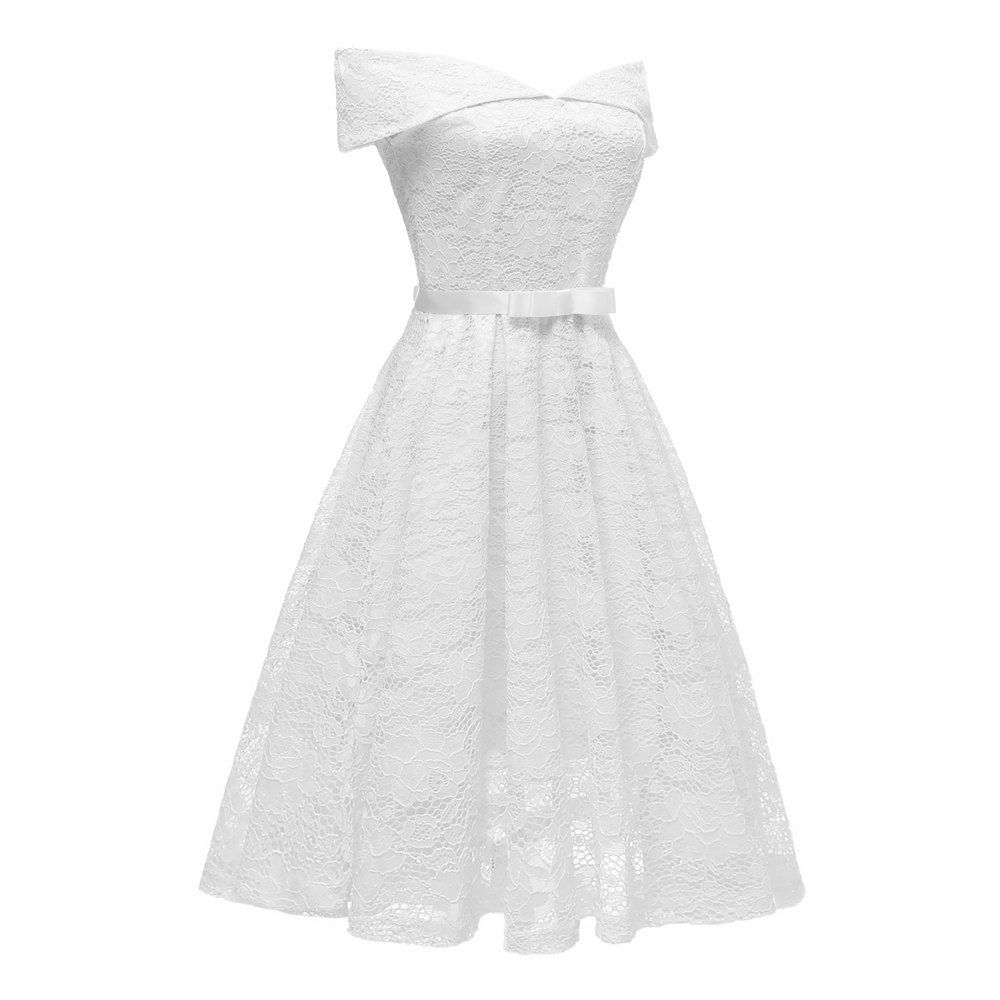 

Lady' Lace Dress with Bow Tie, White