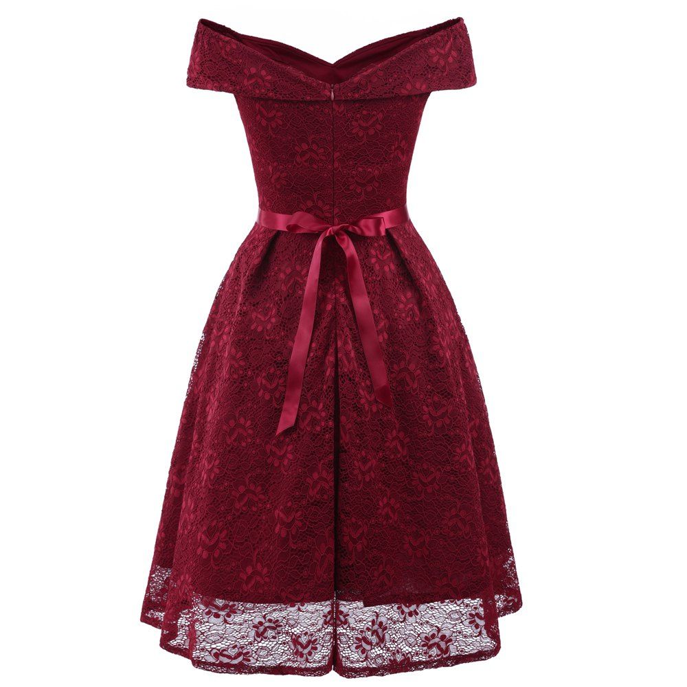 

Lady'S Lace Dress with Bow Tie, Red wine