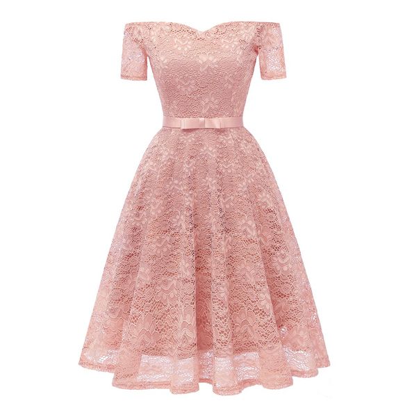 Bow Tie Lace Pendant Dress - Rose L