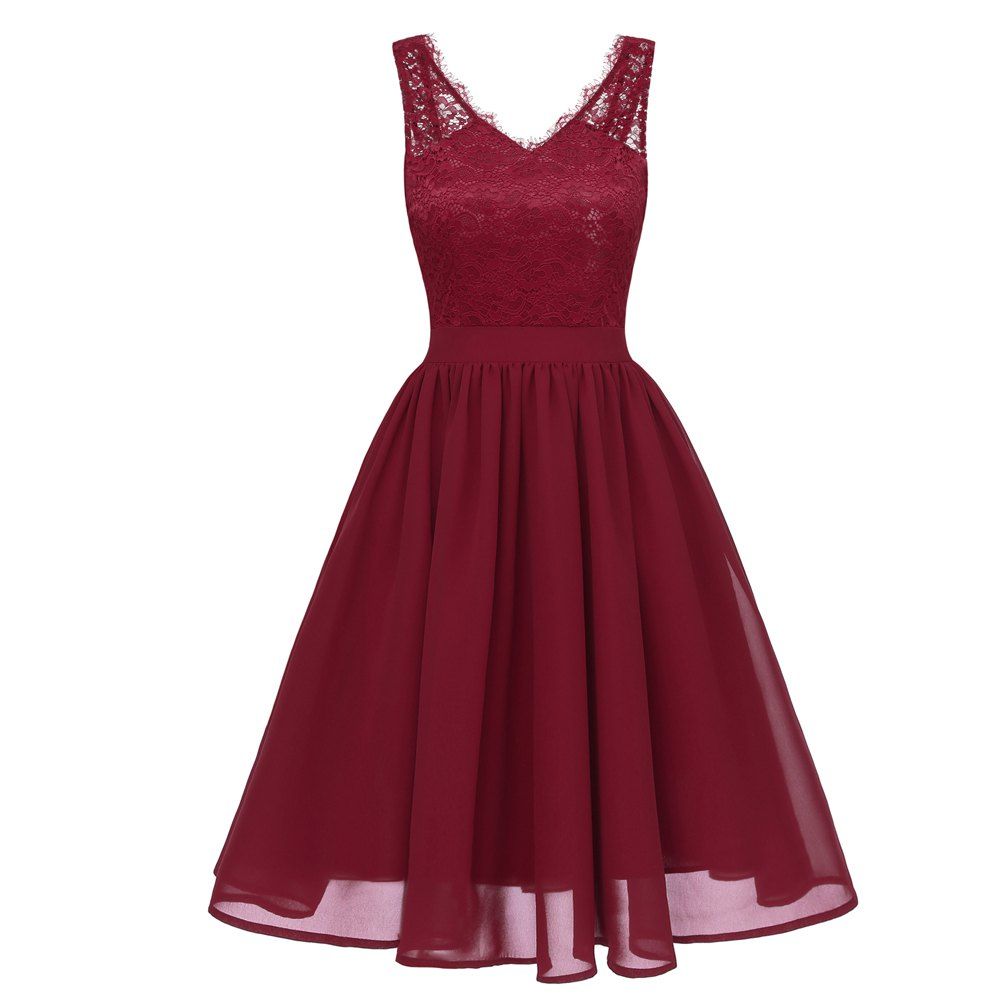 

Lady V Collar Lace Sexy Dress, Red wine