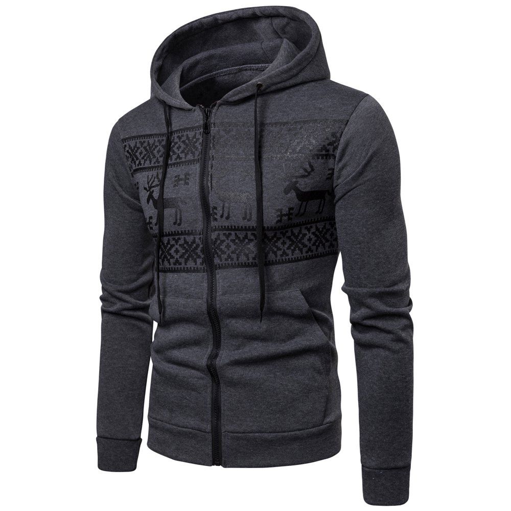 

Winter Men's Long Sleeve Christmas Zip Sweatshirt, Dark gray