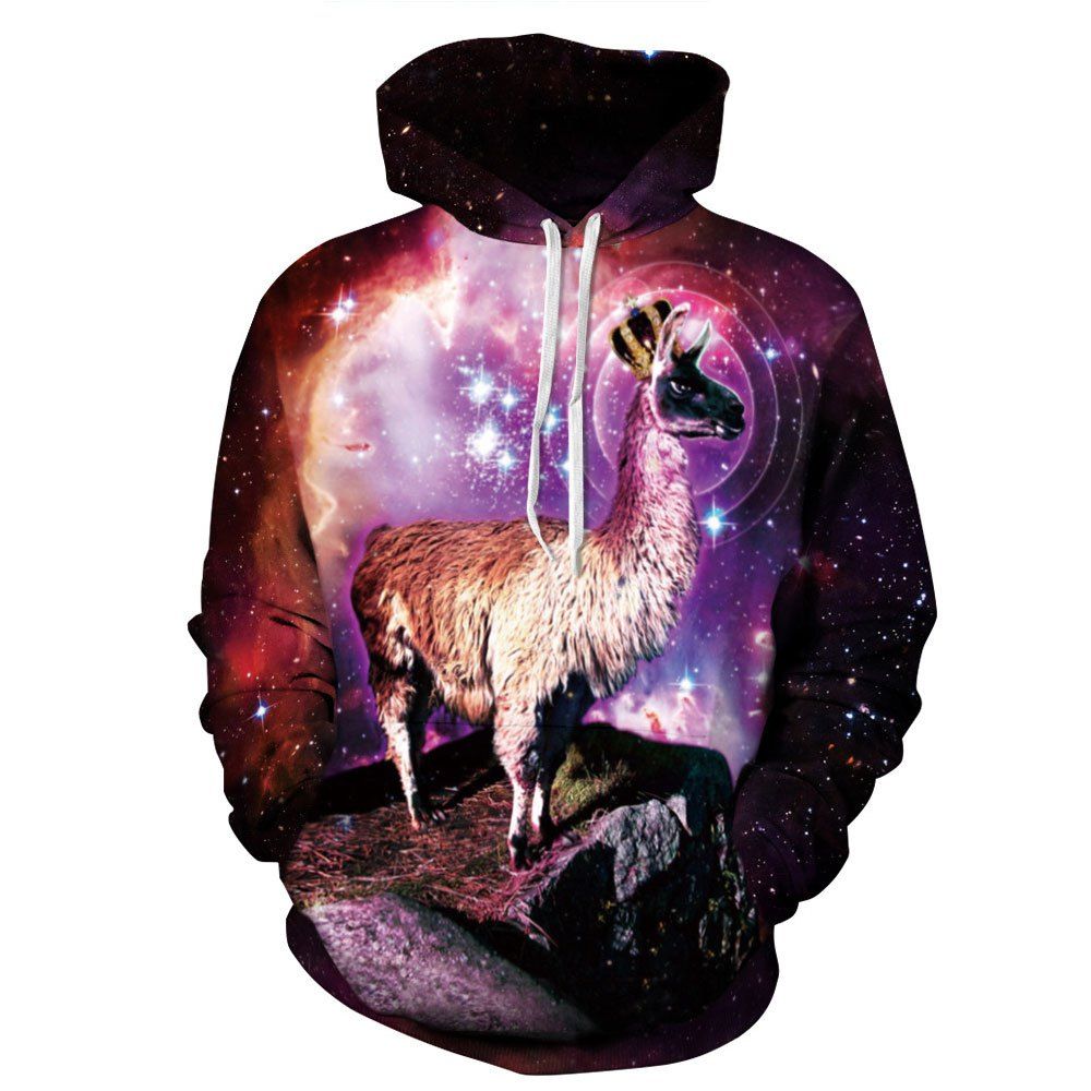

Winter Men's Digital Print Long Sleeve Star Alpaca Sweatshirt, Multi
