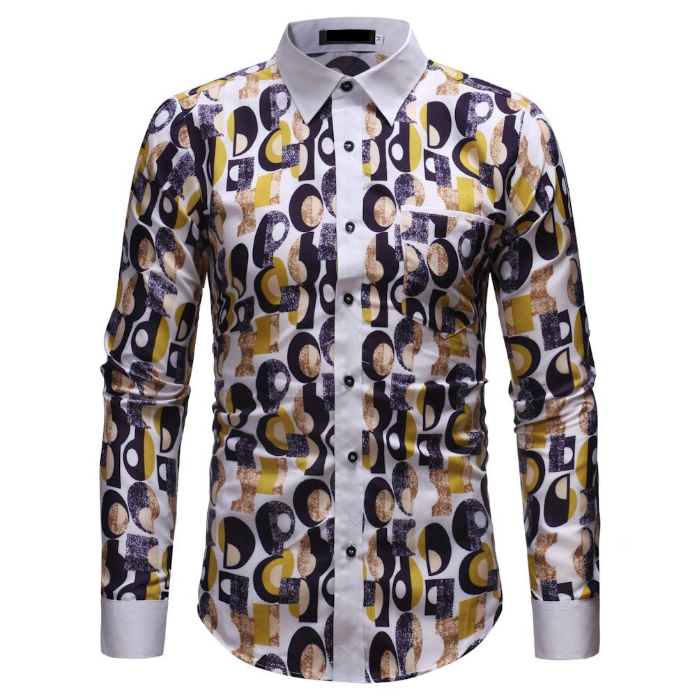 

Men's Fashion Contrast Color Long-sleeved Casual Slim Shirts, Yellow