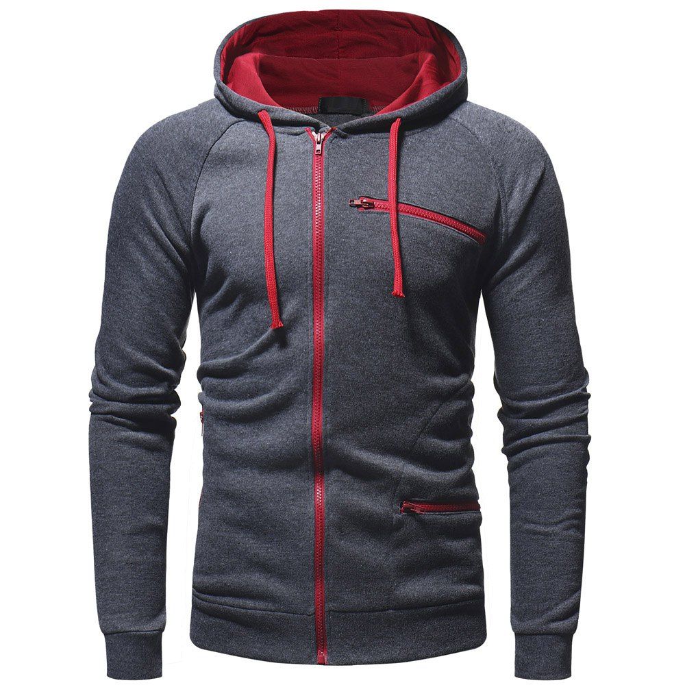 

Zipper Decoration Men's Casual Fashion Wild Hoodie Sweater, Gray