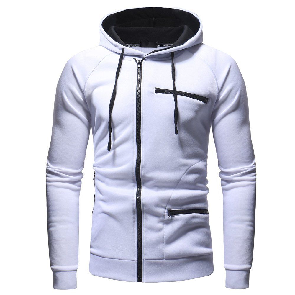 

Zipper Decoration Men's Casual Fashion Wild Hoodie Sweater, White