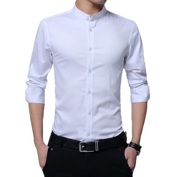 Chemise en coton à manches longues pour hommes Veste Veste Chemise de travail décontractée - Blanc 2XL
