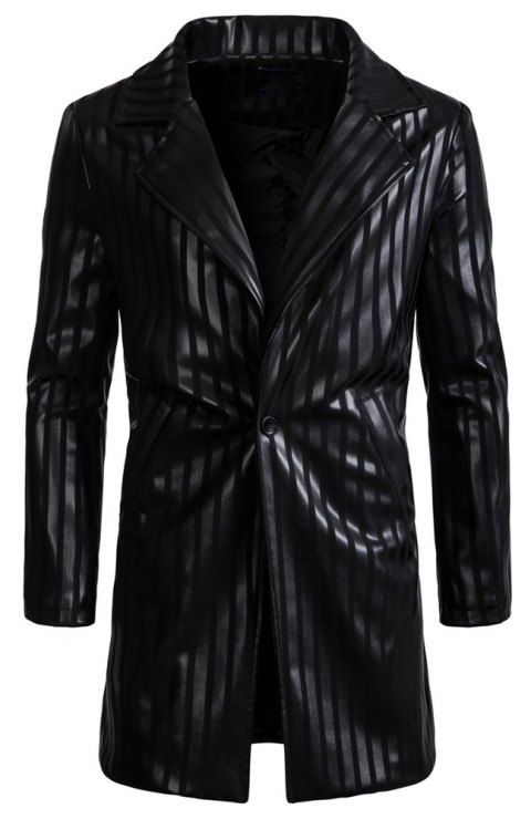 41 Off 2019 Man Leather Clothing Single Color Black Stripe Long Man Leather Clothing Single Color Black Stripe Long Sleeves Pu Leisure Time Coat L