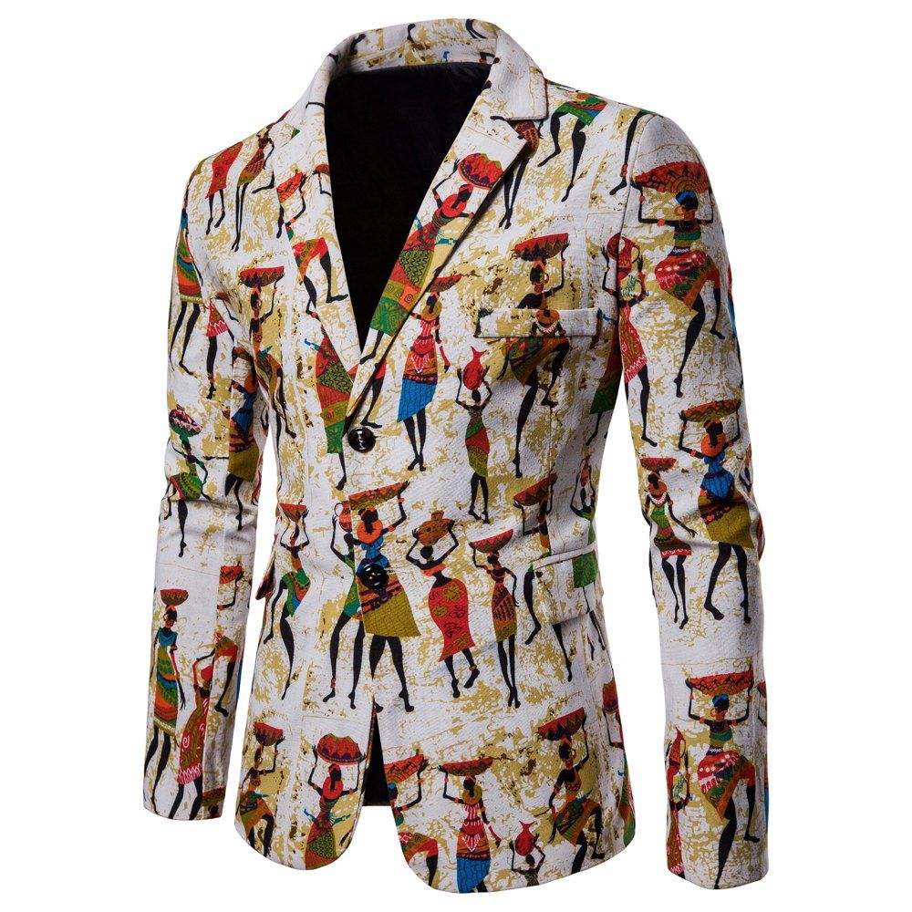 

Men Coat Cotton Print Suit, Multi-b