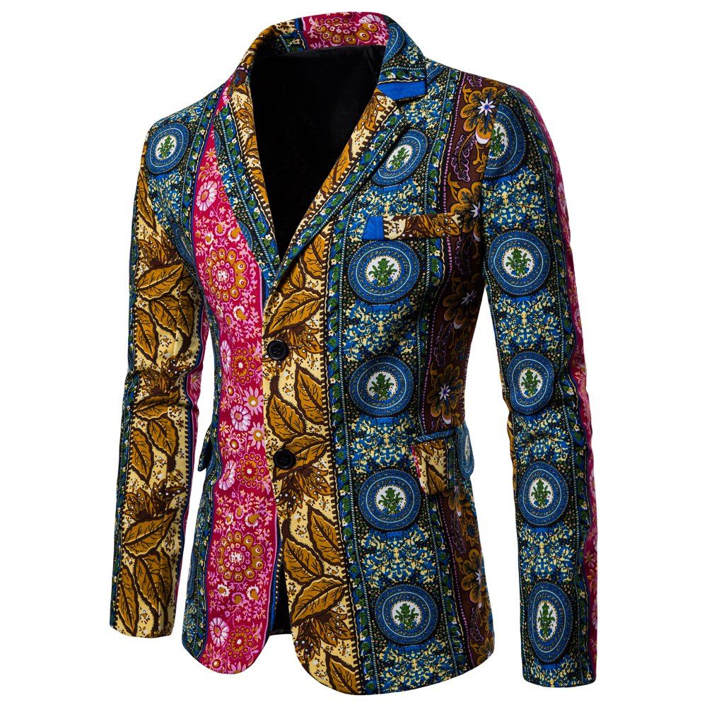 

Men Coat Cotton Print Suit, Multi-e