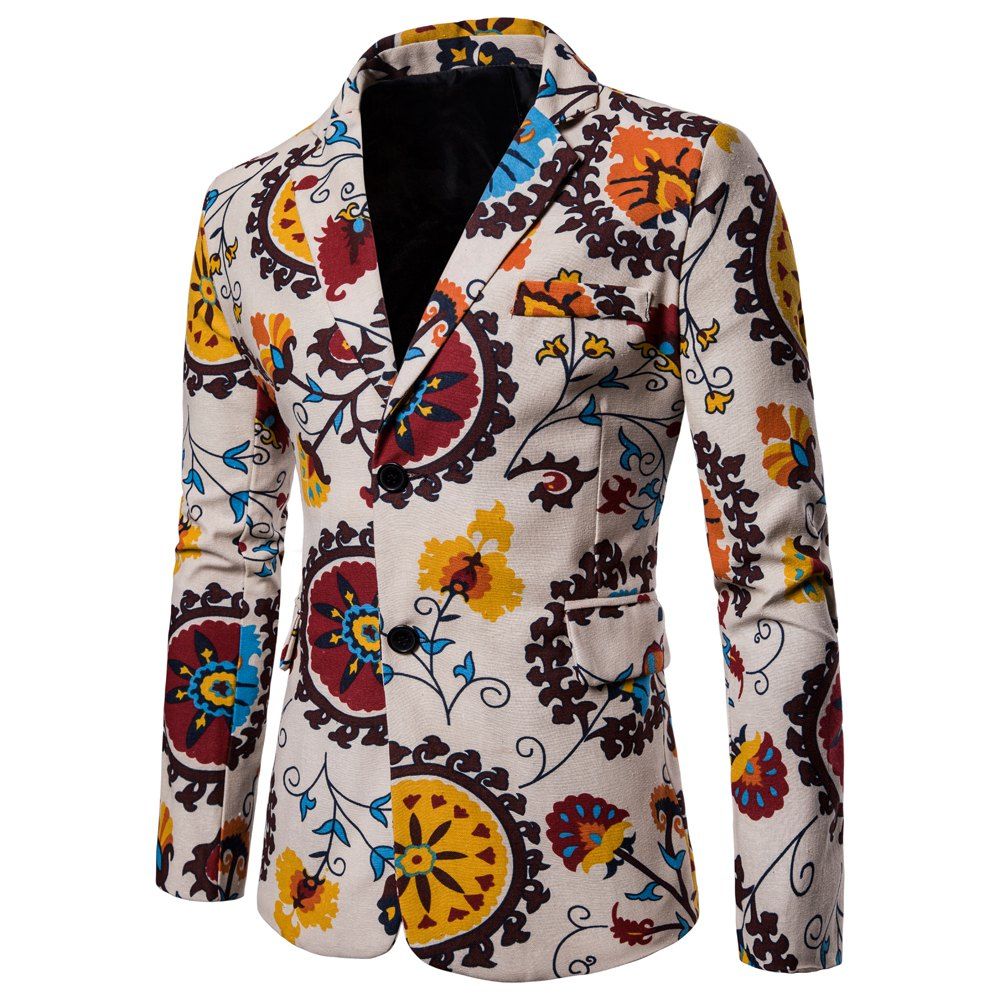 

Men Coat Cotton Print Suit, Multi-g
