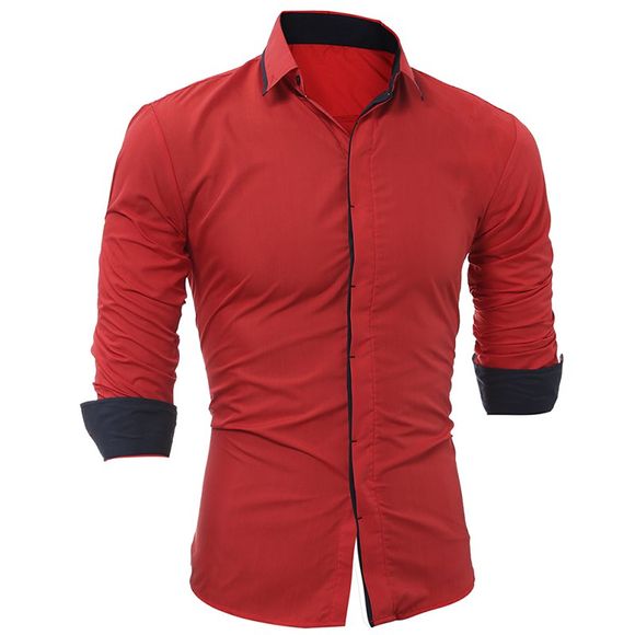 Chemise Casual à manches longues pour hommes de la mode pour hommes - Rouge M