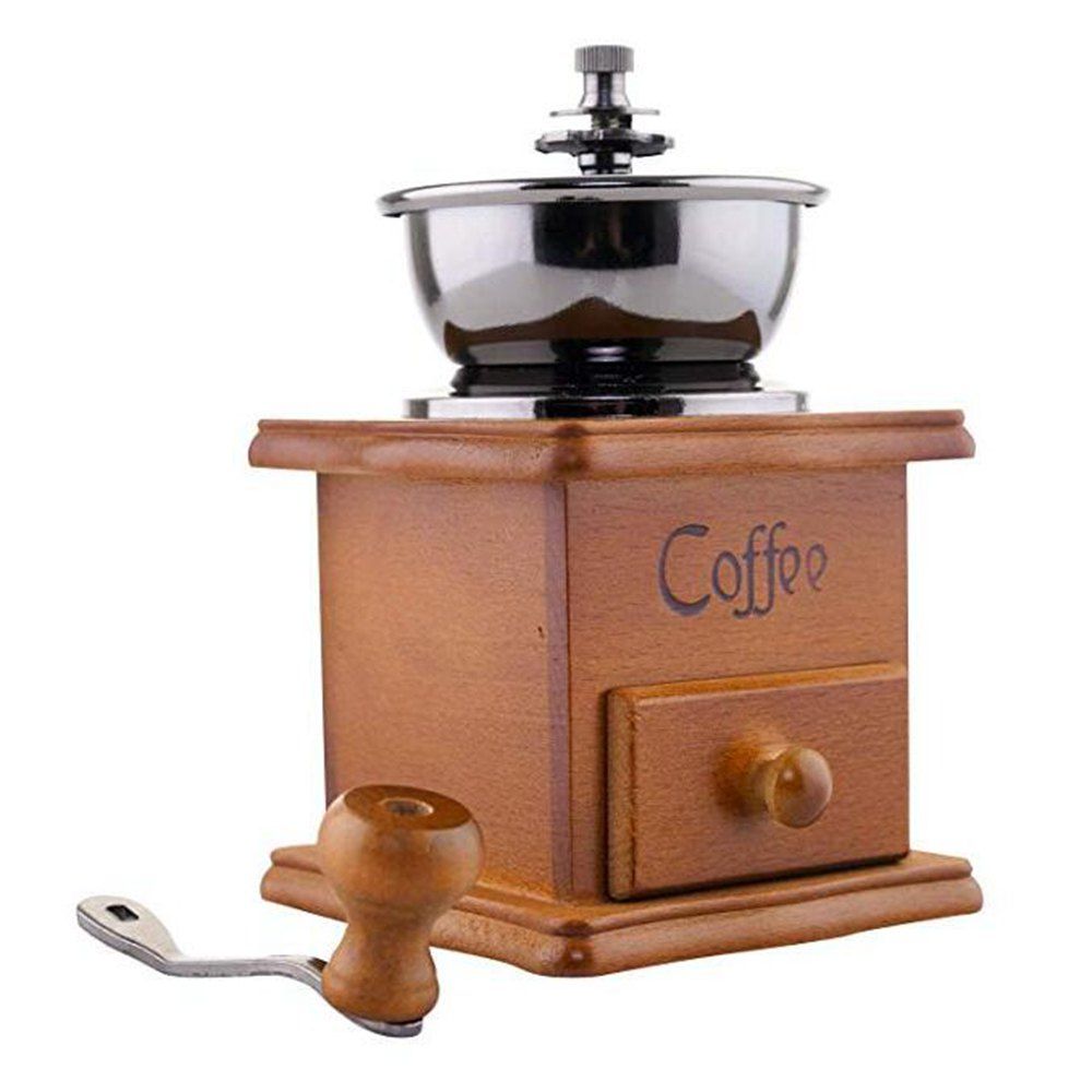 

Classical Wooden Manual Coffee Grinder Ceramic Burr Mill Antique, Brown