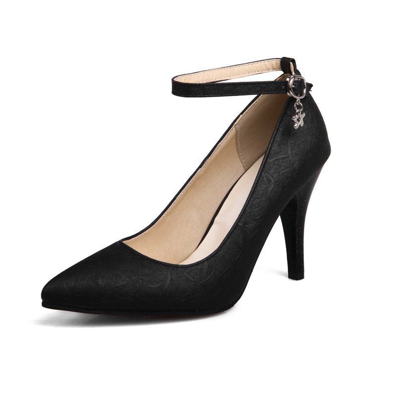 

High Heel Pendant Pointed Head Buckles Wedding Shoes, Black