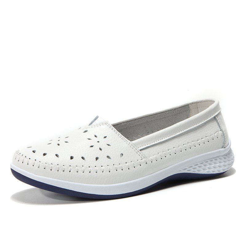 

Autumn Masked Soft Leather Slippery Mother'S Shoes, White