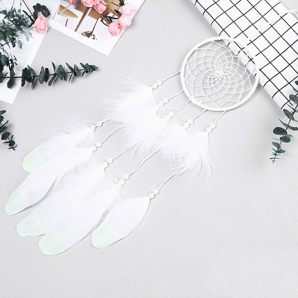 Fluorescent blanc plume dream catcher pendentif artisanat décor lueur lumineuse - Blanc 50*10CM