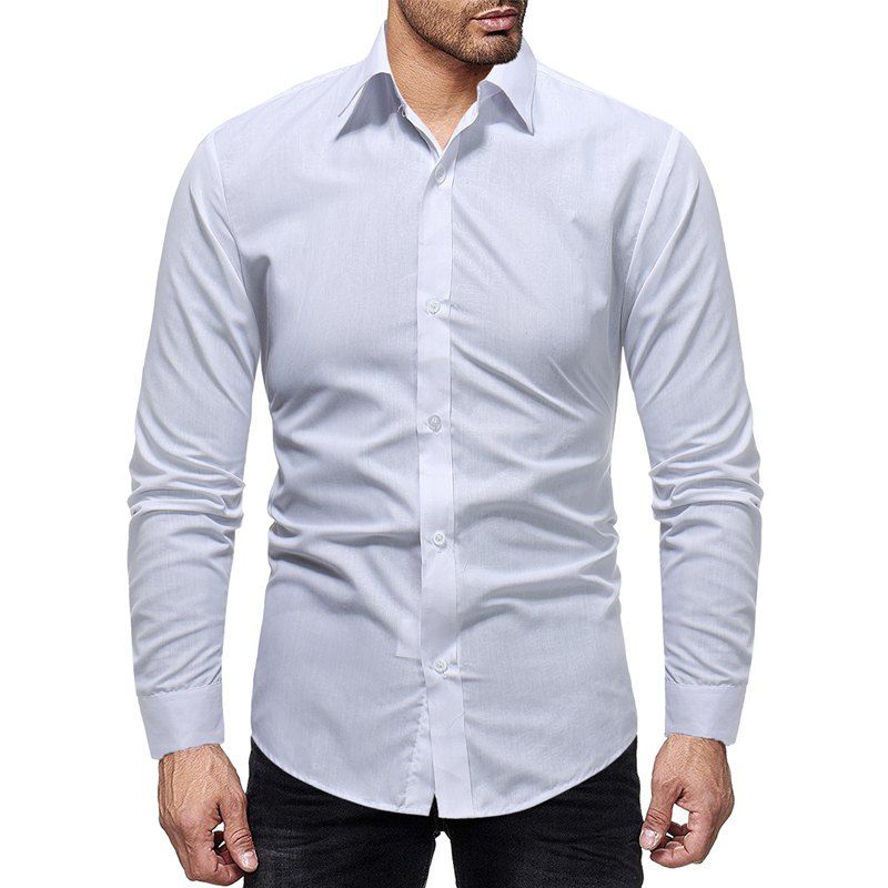 

Winter New Men's Casual Slim Embossed Long-Sleeved Shirt, White