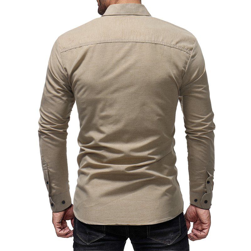 

Winter New Fashion Colorful Cotton Fabric Men's Casual Slim Long Sleeve Shirt, Khaki