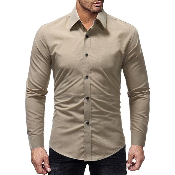 Chemise Casual Slim à manches longues pour hommes en coton - Kaki L