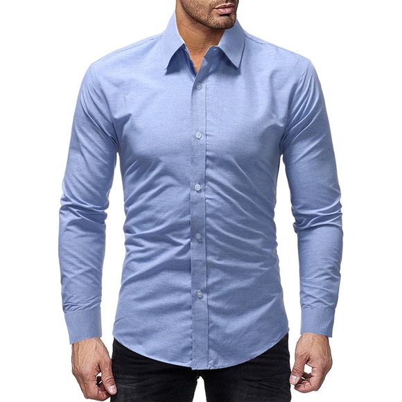 Chemise Casual Slim à manches longues pour hommes en coton - Bleu 3XL
