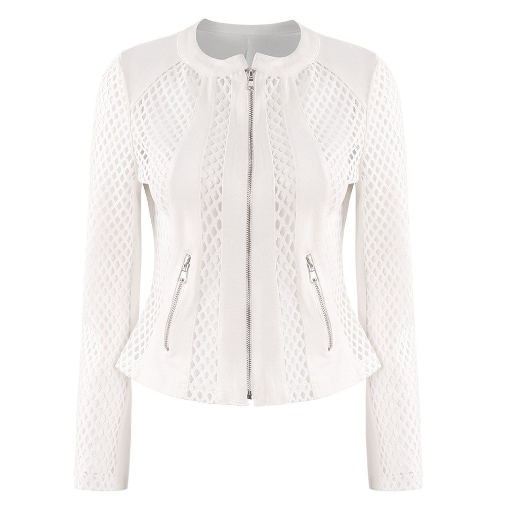 

HAODUOYI Women' Britney Fish Net Jacket White