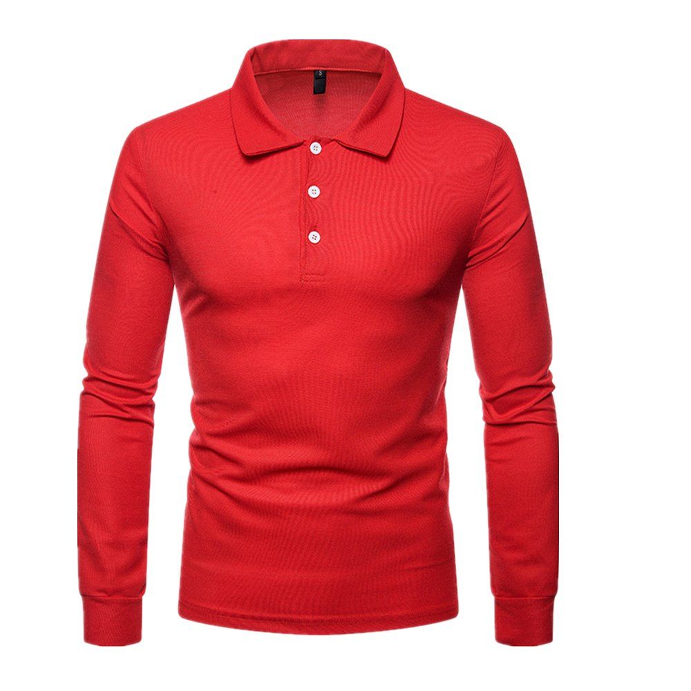 

Man Leisure Time Single Color Long Sleeves Lapel T - Shirt Bottoming Shirt, Red