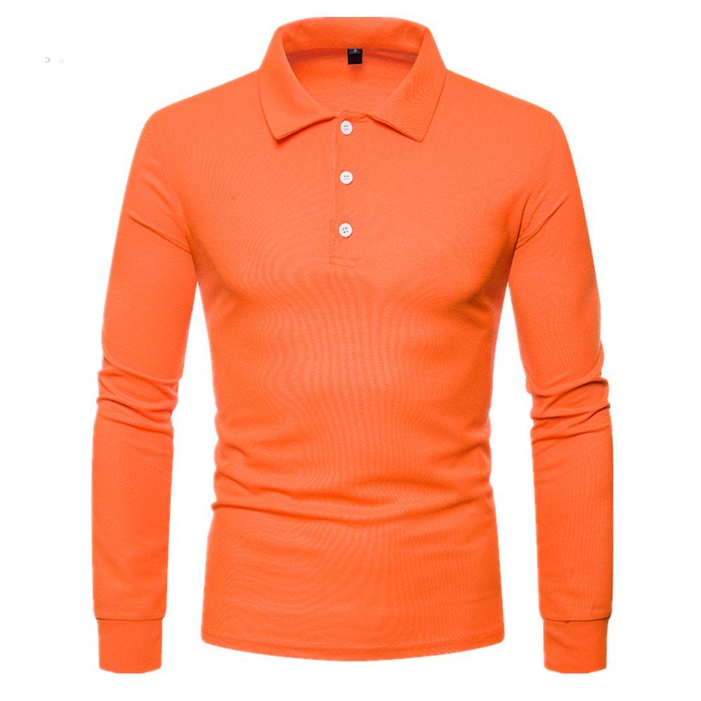 

Man Leisure Time Single Color Long Sleeves Lapel T - Shirt Bottoming Shirt, Orange