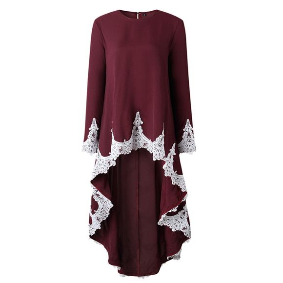 Robes à manches longues en dentelle à la mode - Rouge Vineux 2XL
