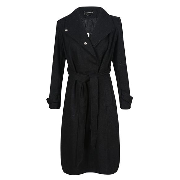 HAODUOYI Manteau à lacets femme grande veste coupe-vent revers noir - Noir L