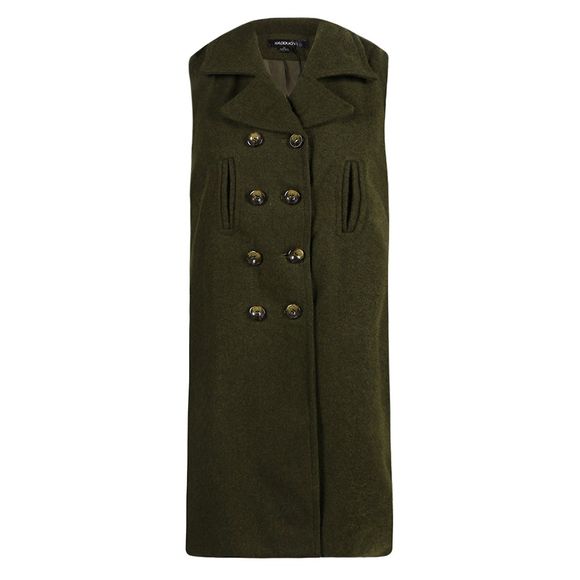 HAODUOYI Manteau en laine à boucles pour femmes, taille haute, trench sans manches, vert - Vert Armée M