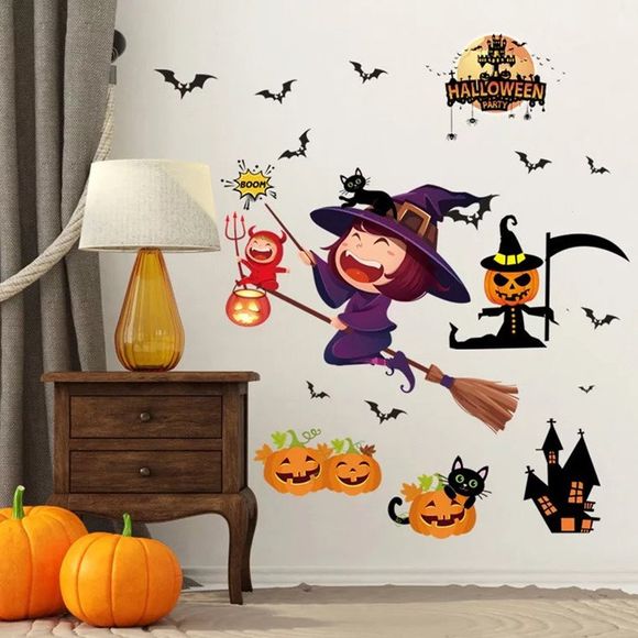 Stickers muraux VORCOOL Happy Halloween, citrouilles, sorcières et chauves-souris, autocollants pour fenêtres - multicolor A 