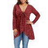 V Collar Knitted Long Sleeve Blouse - RED WINE 4XL