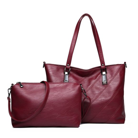 2 ensembles de sac à main type seau simple épaule pour femme - Rouge 