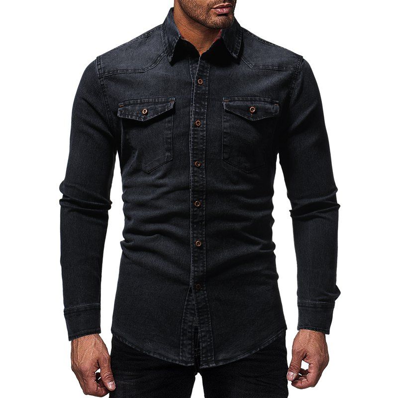 

Winter New Lined Plaid Men's Casual Slim Long-Sleeved Shirt, Black