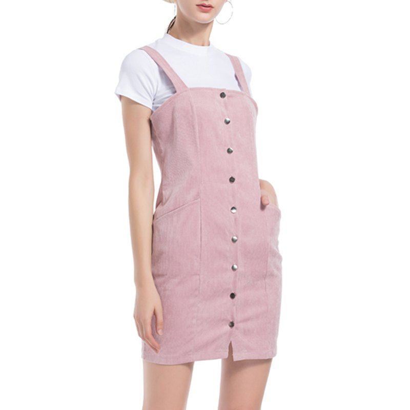 

Autumn Corduroy Pocket Casual Wear Dress, Pink