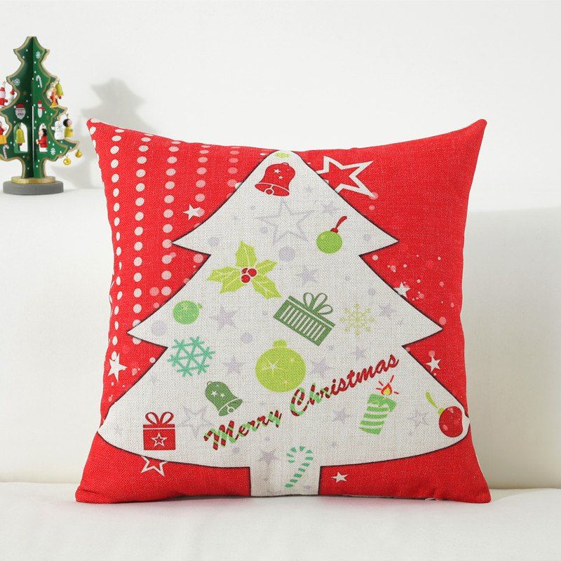 

Christmas Snowflake Elderly House Pattern Linen Pillow, Beige