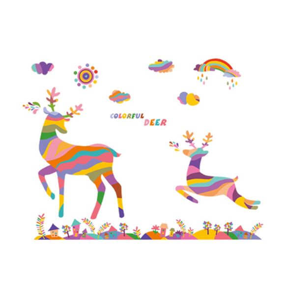 Autocollant mural de cerf coloré coloré 3D - multicolor 