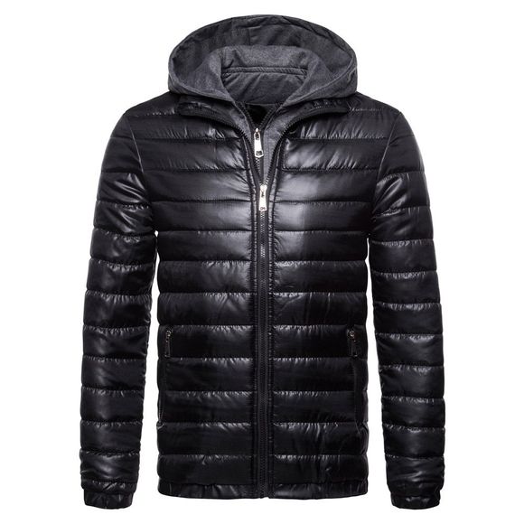 Manteau à Capuche en Coton Epaissi Décontracté pour Homme - Noir 2XL