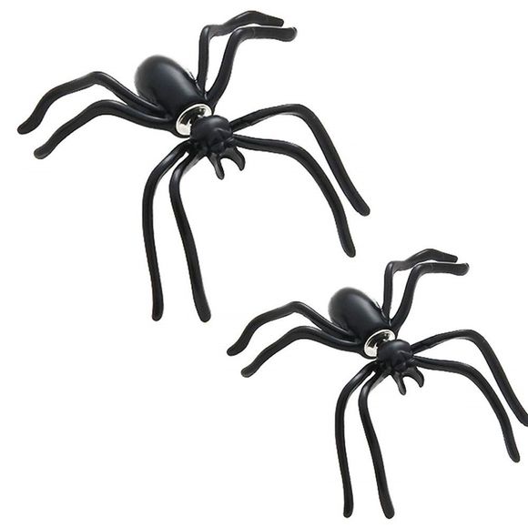 2pcs femmes halloween drôle 3d grand noir effrayant araignée boucles d'oreilles bijoux - Noir 
