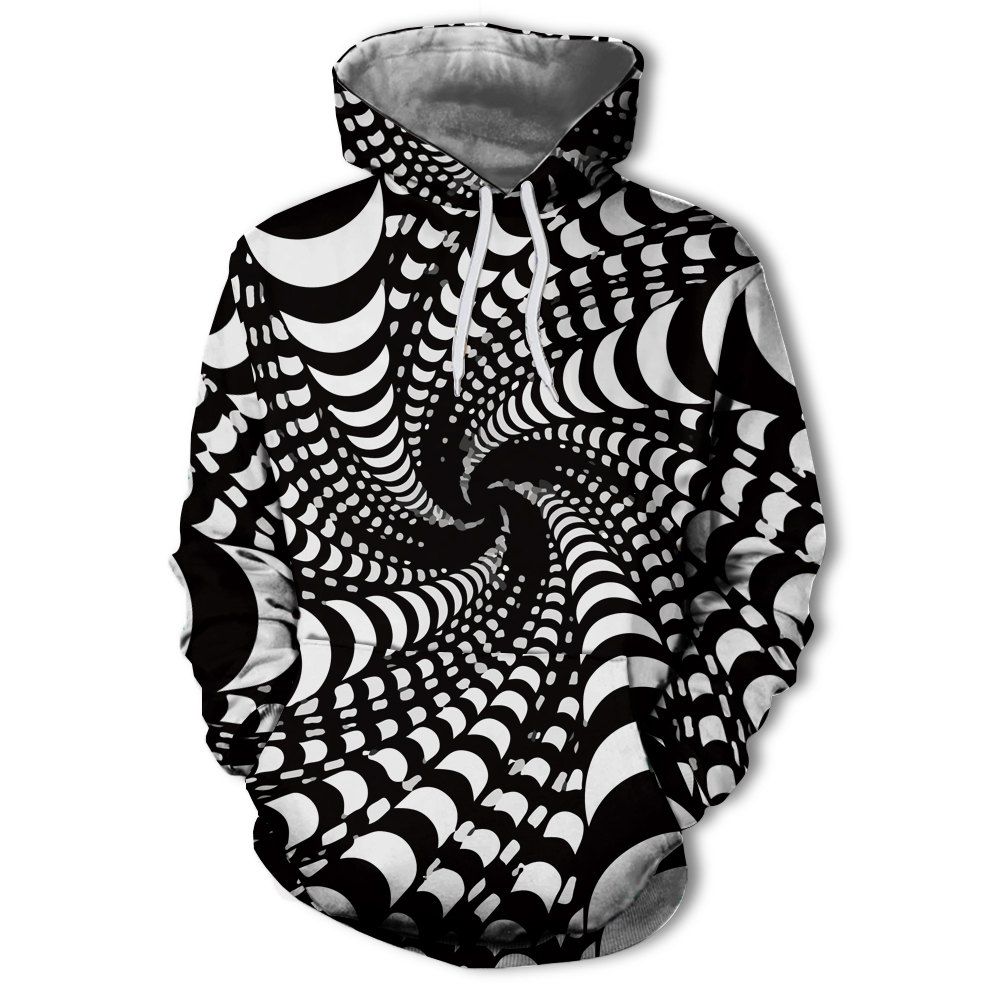 

Fashion Men's Digital Print Black and White Hooded Sweater, Multi-g