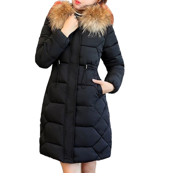 Veste hiver de mode avec manteau d'hiver femme chaude à capuche col de fourrure - Noir 2XL