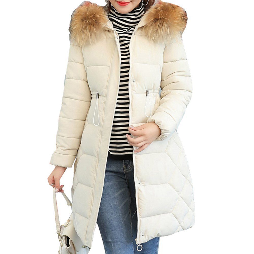 

Fashion Winter Jacket With Fur Collar Warm Hooded Female Womens Winter Coat, White