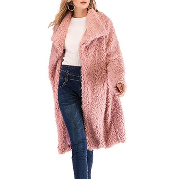 Manteau de fourrure col roulé à la mode - Rose clair XL