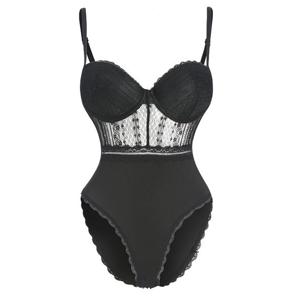 MISSOMO Perspective Splicing Geometric Lace Sexy Conjoined Black - Noir S