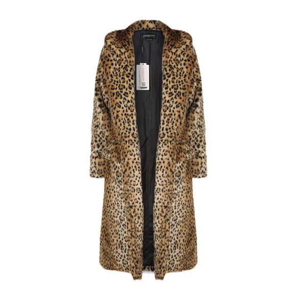 HAODUOYI Manteau de fourrure léopard principale pour femmes Double poche longue veste femme Leopard - Léopard M