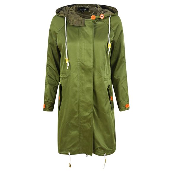 HAODUOYI Manteau long à capuche ample avec cordon de serrage pour femmes, vert - Vert Armée S