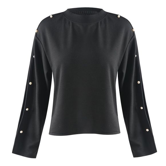 HAODUOYI T-shirt simple et populaire pour femme, boutons d'automne, noir - Noir M