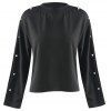 HAODUOYI T-shirt simple et populaire pour femme, boutons d'automne, noir - Noir M
